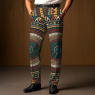Herren Anzughose Hose Geometrisch Ethnisch Volle Länge Outdoor Lässig Retro Vintage Dunkelgrün Dunkelblau Mikroelastisch