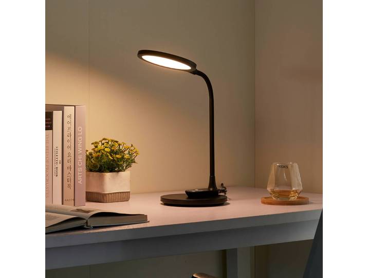 LED Schreibtischlampe Valtaria Lindby, dimmbar, schwarz, für Arbeitszimmer / Büro, Kunststoff, Modern, LED Tischlampe