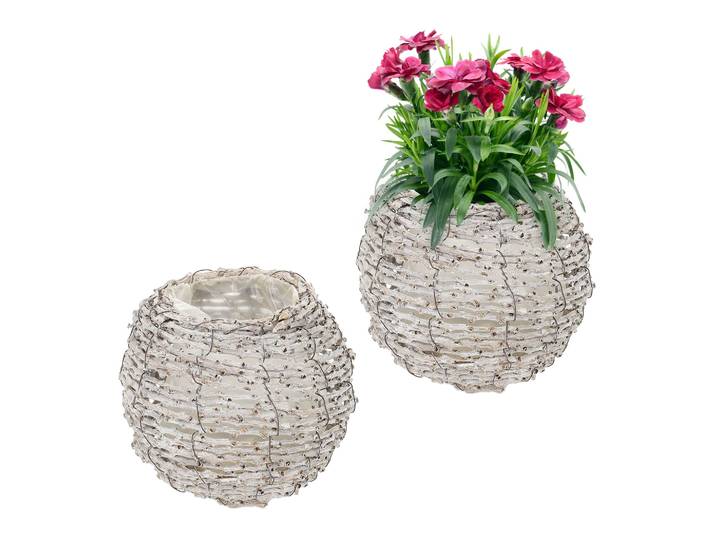 Runder Blumentopf 2er-Set Weiss-Hellbraun