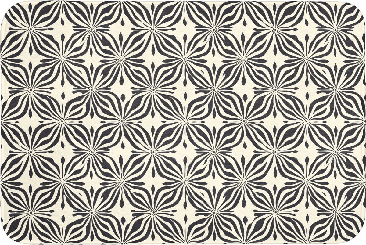 Zwarte antislip toiletmat met grafisch patroon, 90 x 60 cm