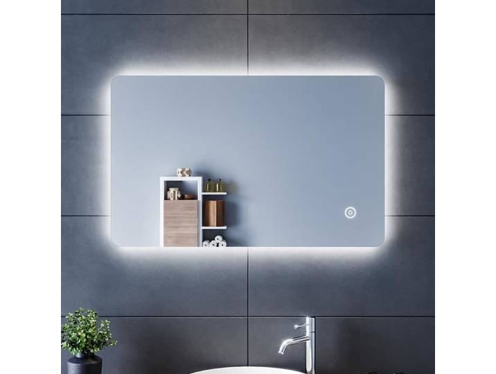 SIRHONA Miroir LED Salle de Bains 80x50cm Anti-buée Miroirs LED Miroir Muraux AVCE avec éclairage Cosmétiques Mural Lumière