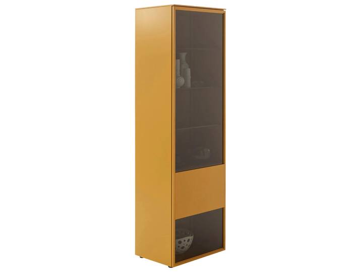 Schöner Wohnen Vitrine, Currygelb, Glas, Holzwerkstoff, 3 Fächer, 60x201x45 cm, Beimöbel erhältlich, in verschiedenen Holzdekoren erhältlich, Esszimmer, Vitrinen, Vitrinenschränke