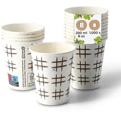BIOZOYG Pappbecher bedruckt TicTacToe 1000 Stück 200 ml / 8 oz, Ø 80 mm, weiß - Kaffeebecher to go - Pappe beschichtet mit PE - Trinkbecher/Einweg