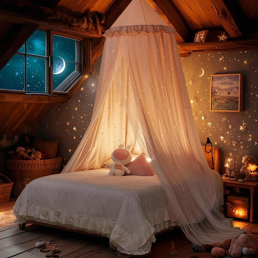 East Urban Home Princess Bed Canopy For Girls, With Cutout Stars, Pink, 65 X 65Cm Pink