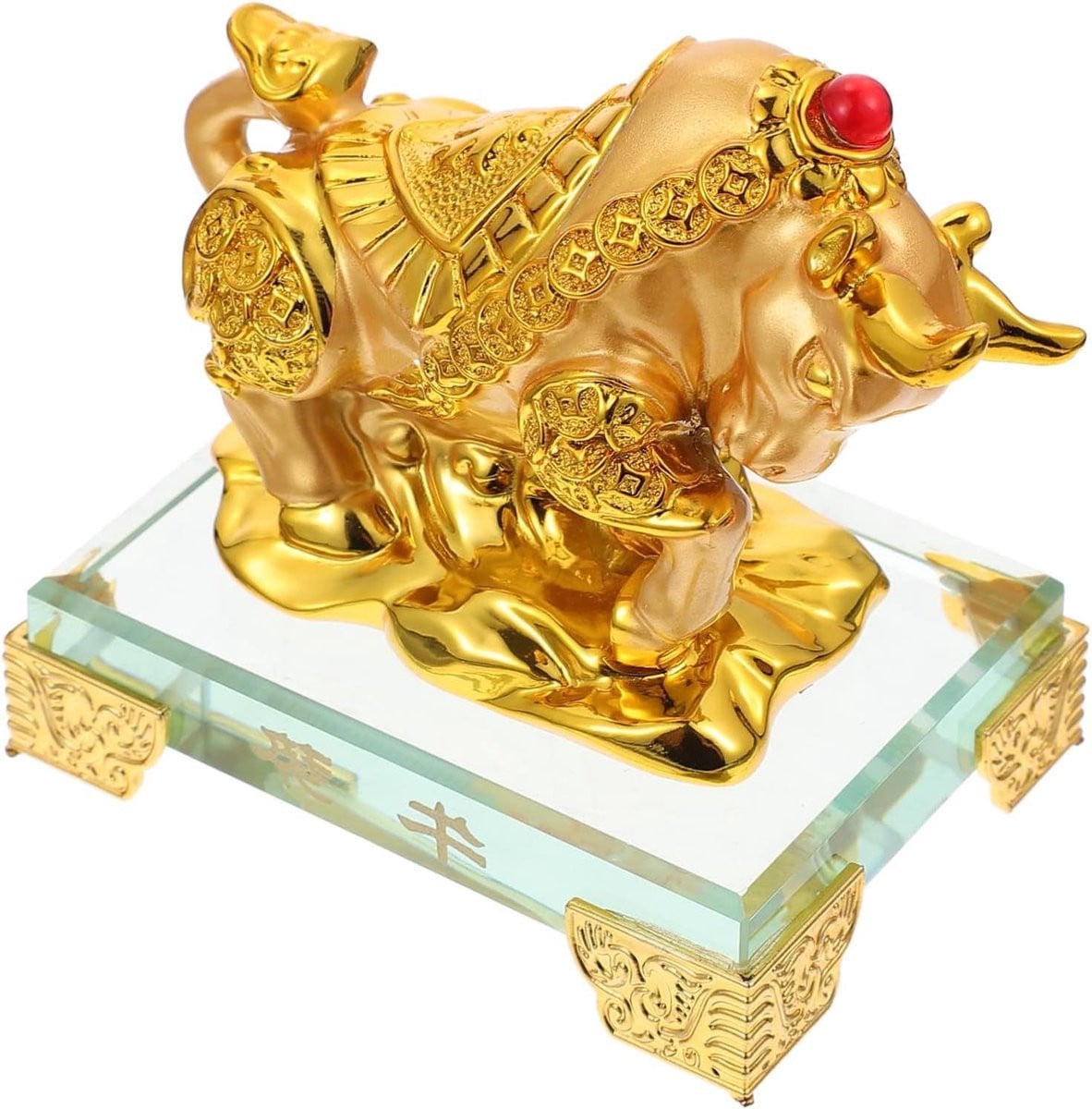 Goud Vee Standbeeld - Hars Ornament voor Woonkamer Decoratie - Hoogte: 9 cm