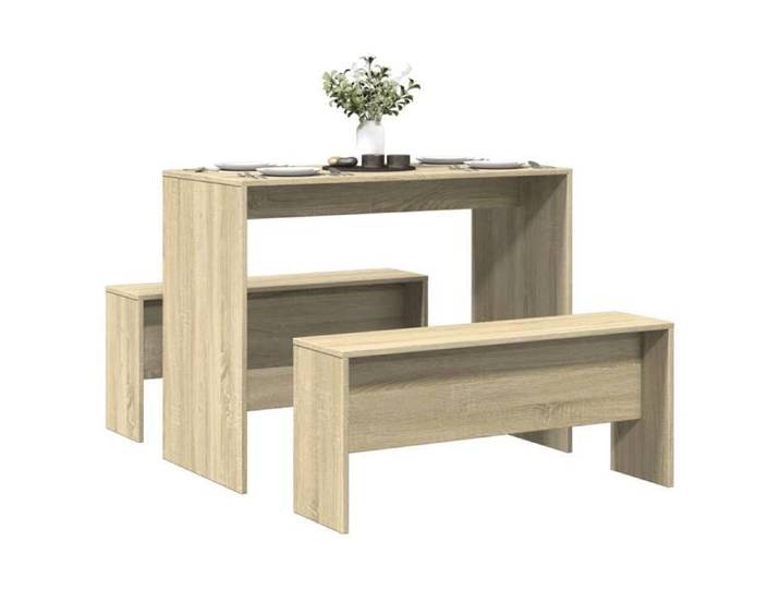 Ensemble table à manger et bancs - - Bois d'ingénierie - Brun