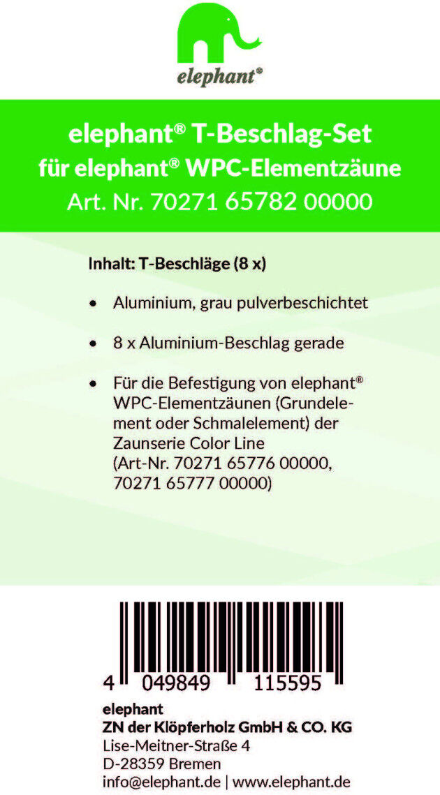 elephant T-Beschlagset Color Line Grund-/Schmalelement grau 8 Stück