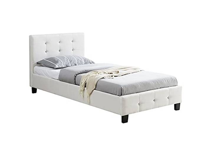 CARO-Möbel Polsterbett Delaware Bettgestell 90 x 200 cm Einzelbett Designbett mit Strassteinen inklusive Lattenrost Textilbezug in weiß
