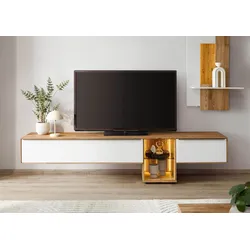 Lowboard Wildeiche 220x43x55 natur geölt / Glas weiß WIEN #109