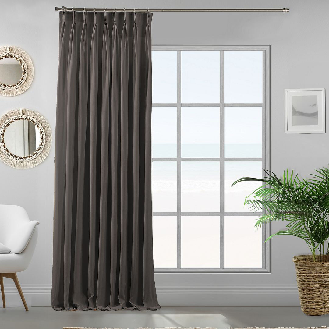 Lilijan Home & Curtain Triple Pinch Pleat Extra Long & Extra Width Decorative Single Curtain Panel Stone 65cm Width x 500cm Drop