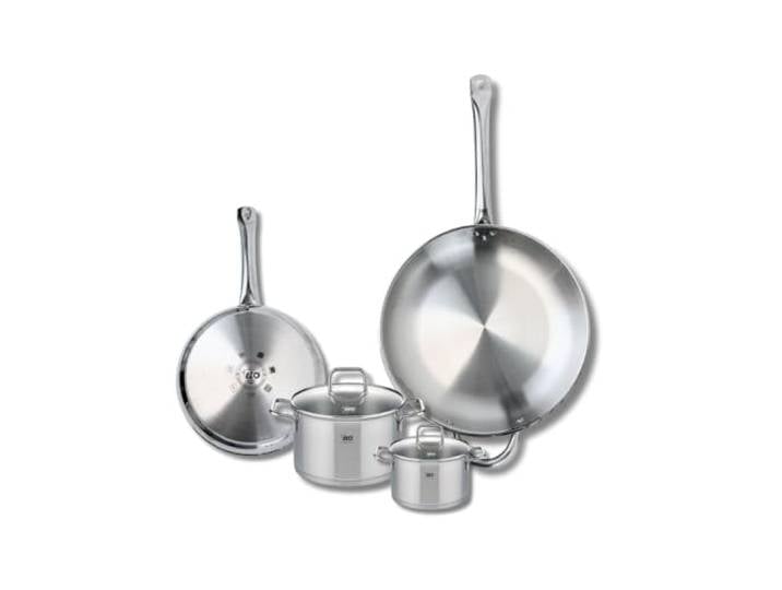 Elo Kochgeschirr-Set, 2 Pfannen 24/32 cm, 2 Kochtöpfe 12/16 cm Robuster Edelstahl, 2 Pfannen 24 und 32 cm, 2 Kochtöpfe 12 und 16 cm, Induktion, Spülmaschine