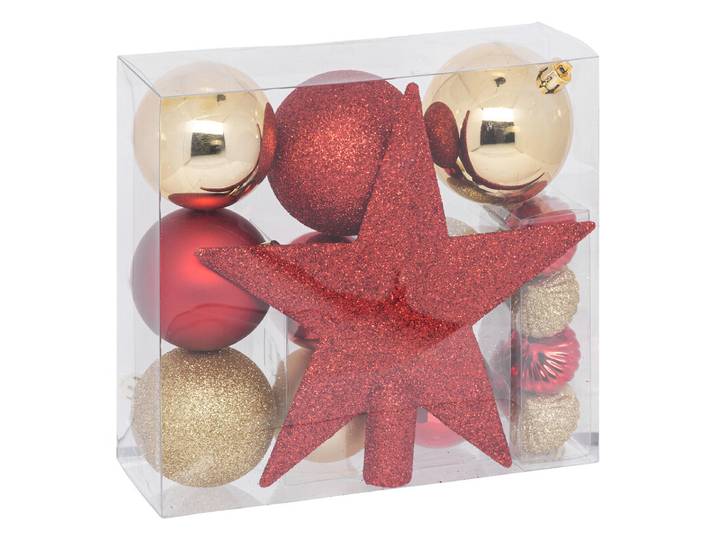 Atmosphera Lot de 18 boules de Noël - Rouge/Doré