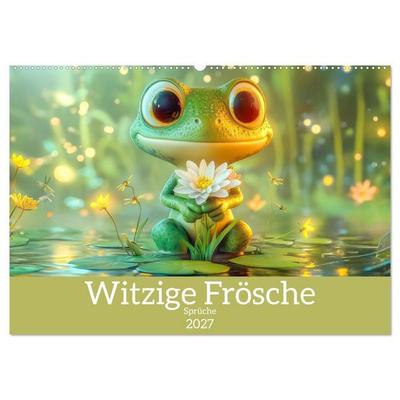 Witzige Frösche - Sprüche (Wandkalender 2027 DIN A2 quer), CALVENDO Monatskalender