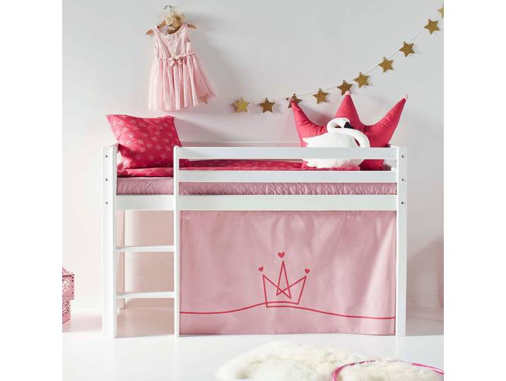 Hochbett HOPPEKIDS ECO Dream, Kinderbett, Spielbett, Halbhohes Bett aus Massivholz , rosa (weiß, prinzessin rosa), B:81cm H:105cm L:168cm, Kinderbett: 100% Massivholz: Nordische Kiefer, Vorhang: 100% Baumwolle, Matratzenbezug: 77% Polyester, 23% Bambusfasern, Matratze: Waterlily Matratzenkern, Hochbetten, Hochbett Kinderbett, inkl. Vorhang-Set Creator, Bettgröße & Matratze wählbar