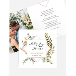 Einladung zur Hochzeit selbst gestalten mit Spruch und Fotos im Onlinedesigner bei Meine-Kartenmanufaktur.de