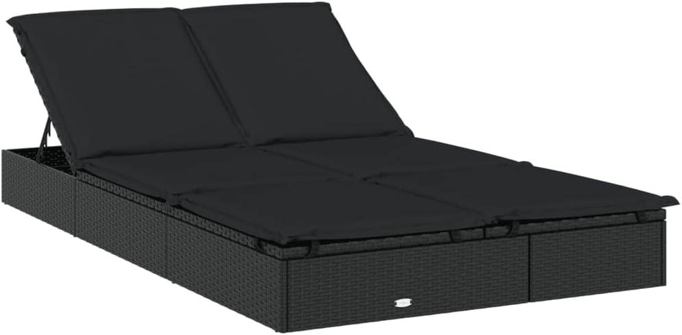 Sonnenliege für zwei Personen aus Poly-Rattan mit verstellbaren Seiten, Tagesbett mit Auflagen für Balkon, Pool und Garten, 201 x 110 cm, Schwarz