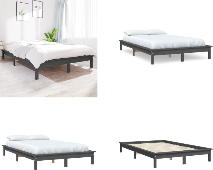 vidaXL Massief houten bed van grenen, grijs, 160 x 200 cm