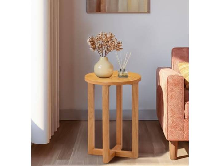 Hallowood Furniture Waverly Eiche Runder Beistelltisch mit überkreuzten Beinen Design aus massivem Eichenholz, Nachttisch, Lampe, Pflanzen- und Sofabeistelltisch für Wohnzimmer, Schlafzimmer und