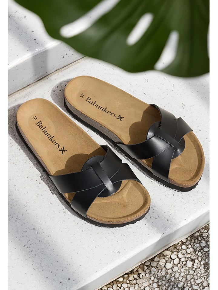 BABUNKERS Family Leder-Pantoletten in Schwarz - 37