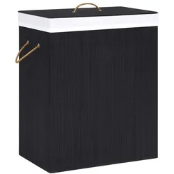 HELLOSHOP26 Wäschekorb mit 2 Bambusfächern 100 Liter schwarz