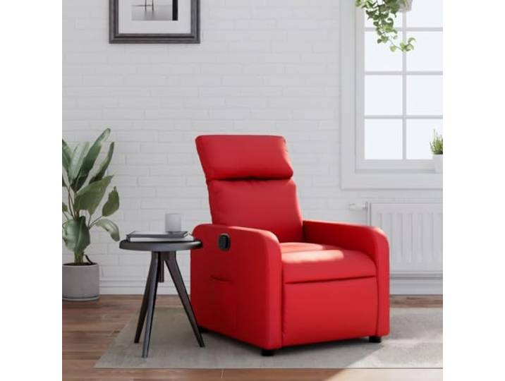 Relaxsessel Rot Kunstleder mit Manueller Liegefunktion und Seitentasche Holz-Metall-Rahmen, 135 Grad verstellbar, schmutzabweisend, pflegeleicht, max. 110 kg