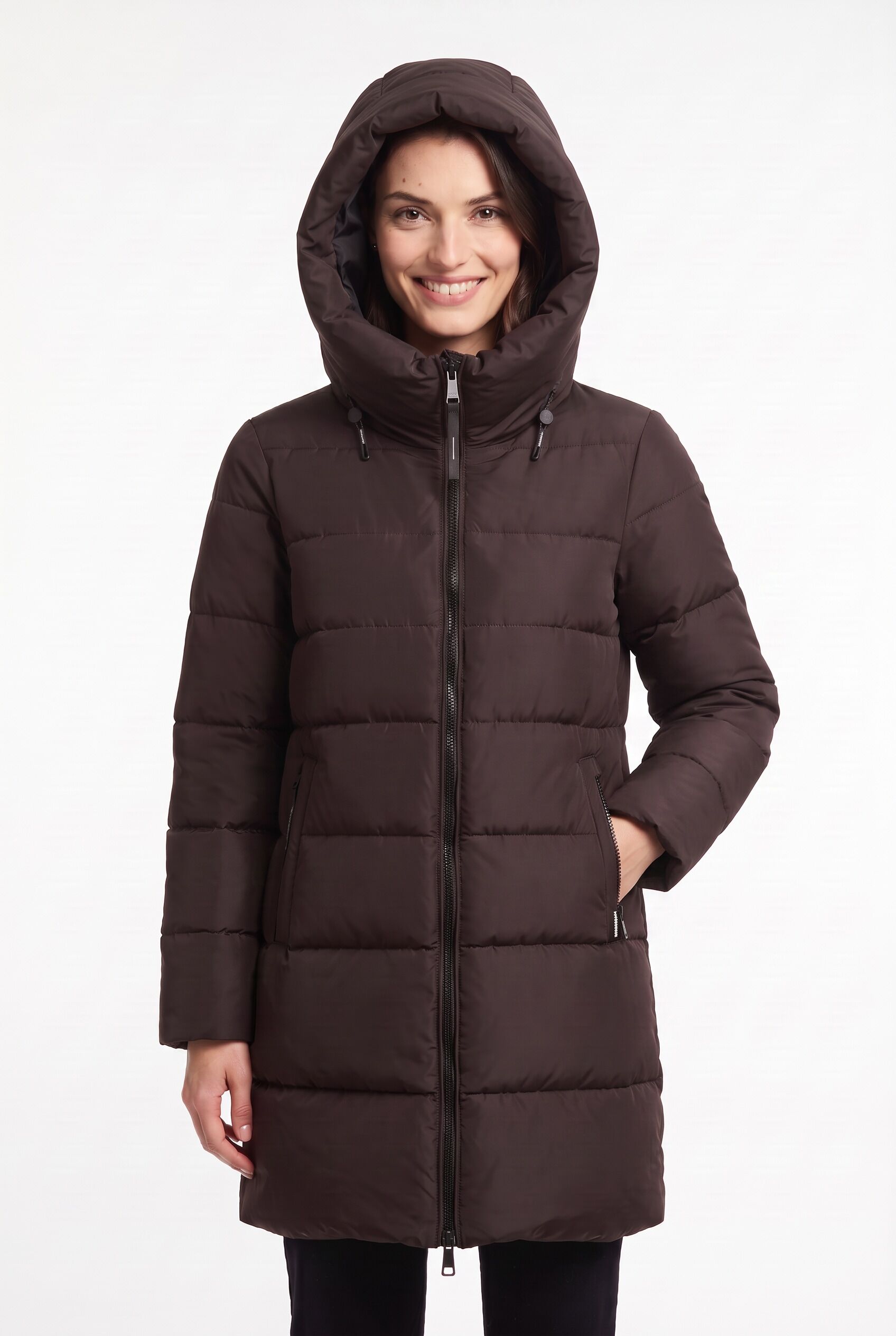 Steppjacke KHUJO "GRIMES", Damen, Gr. L, braun (chocolate chip), Web, Obermaterial: 100% Polyester. Futter: 100% Nylon. Wattierung: 100% Polyester, unifarben, Po-bedeckend, Jacken Steppjacke, Reissverschlusstaschen chocolate chip L