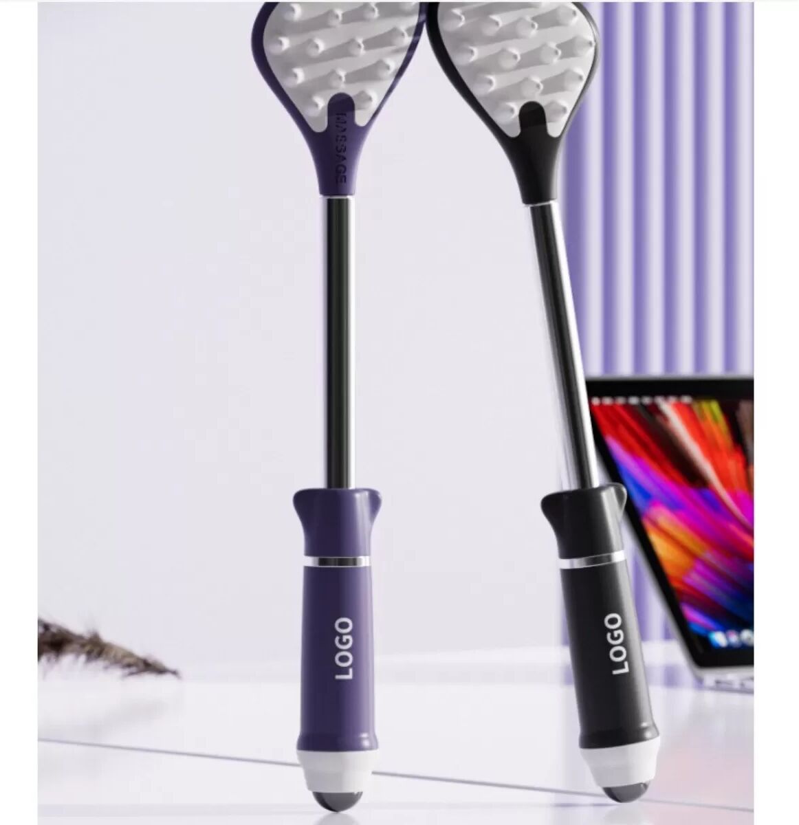 INF Grattoir de dos télescopique - Bâton de massage d'acupression portable extensible avec tige en acier inoxydable et poignée Violet