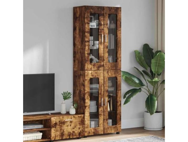 Highboard FLORIN 60 x 35 x 182 cm Räuchereiche Holzwerkstoff Schrank Stauraum, moderne Optik, pflegeleichte Oberfläche, rechteckige Form, vielseitig nutzbar