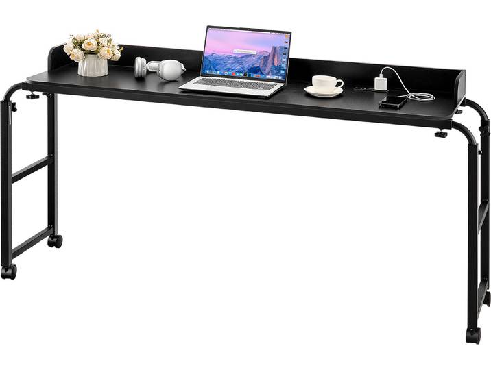 Table de chevet VEVOR Table de chevet mobile avec 4 roulettes et prise électrique\, table à roulettes réglable en hauteur pour ordinateur portable\, table de chevet portable en aggloméré