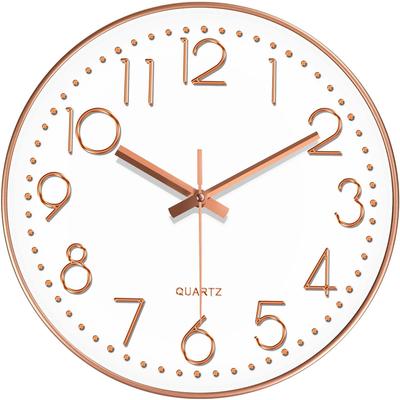Uplift Picks Modern Silent Wall Clock With Tempered Glass And 3D Numbers white rose Gold 12 Inch