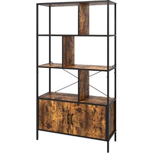 Vicco Bücherregal Fyrk, schwarz / dunkelbraun, aus Metall / Holz, 5 Ebenen & 2 Türen, 80 x 146,5 x 30cm