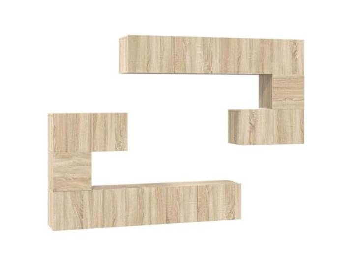 LKJephalotrope TV-Schrank Set 8-tlg Wandmontage Hängend Sonoma-Eiche Modularer Hängeschrank für Wohnzimmer und Schlafzimmer mit viel Stauraum, pflegeleicht aus Holzwerkstoff gearbeitet.