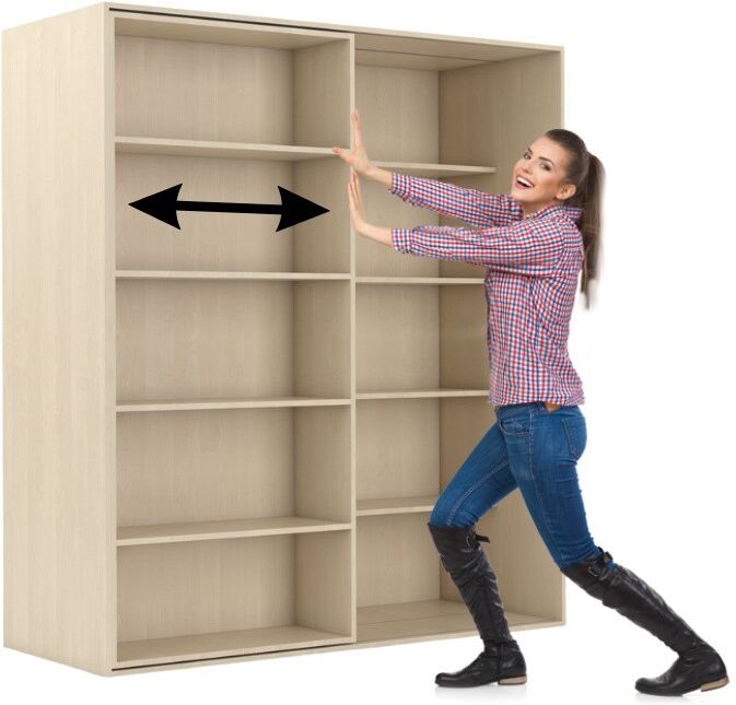 B2B Partner Zweireihiges Schiebe-Bücherregal DOUBLE, 1800 x 700 x 2000 mm, Birke