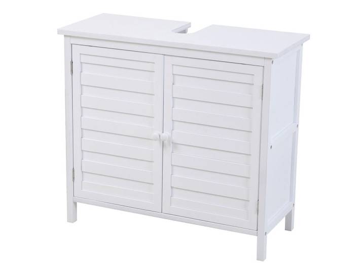 Svita Waschbeckenunterschrank Bambus Weiß, Holz, 1 Fächer, 67x60x28 cm, Badezimmer, Badmöbel, Waschbeckenunterschränke