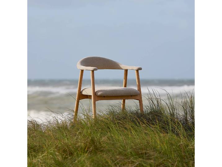 Armlehnenstuhl MESITA 2er-Set 56 x 76 x 54cm Webstoff Daina: Beige Beige/Beige Eiche Natur