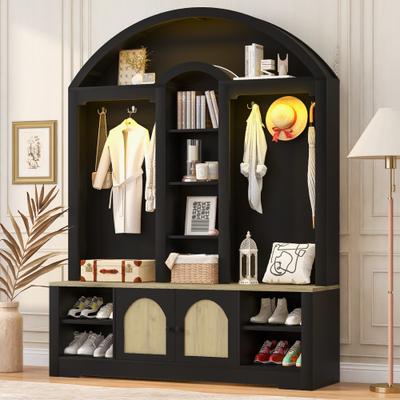 AISWORD Multi-functional Hall Tree with Shoe Racks,Hangers & Hooks,Sturdy MDF