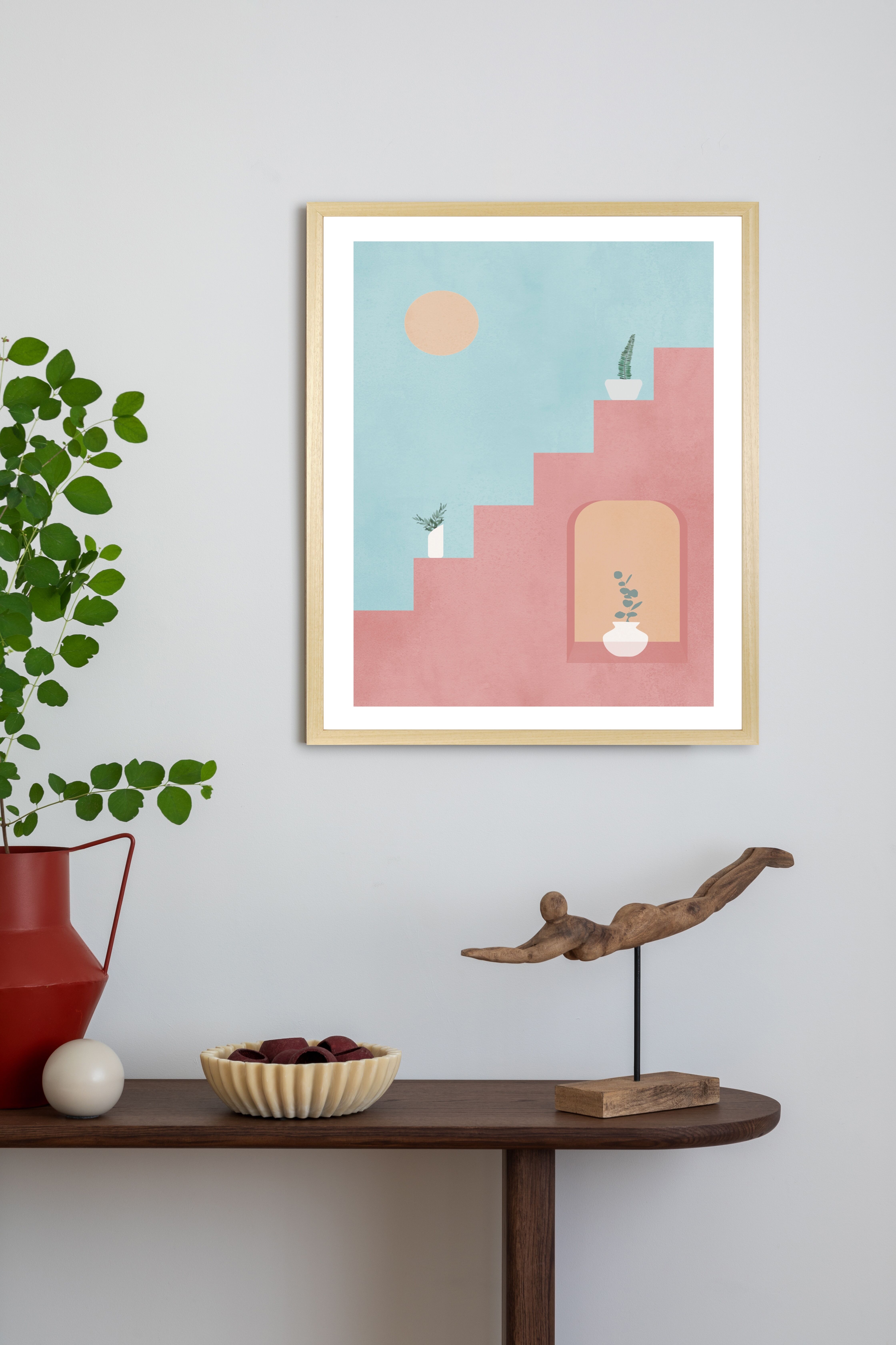 Bild mit Rahmen QUEENCE "Treppenaufgang in Spanien", gold (farbe rahmen: braun), B:40cm H:50cm T:2,5cm, Holz, Papier, Plexiglas, Bilder, Bild mit Rahmen, Kunstdruck in Pastell mit einem Echtholzrahmen farbe rahmen: braun B/H/T: 40cm x 50cm x 2,5cm, Gemäld