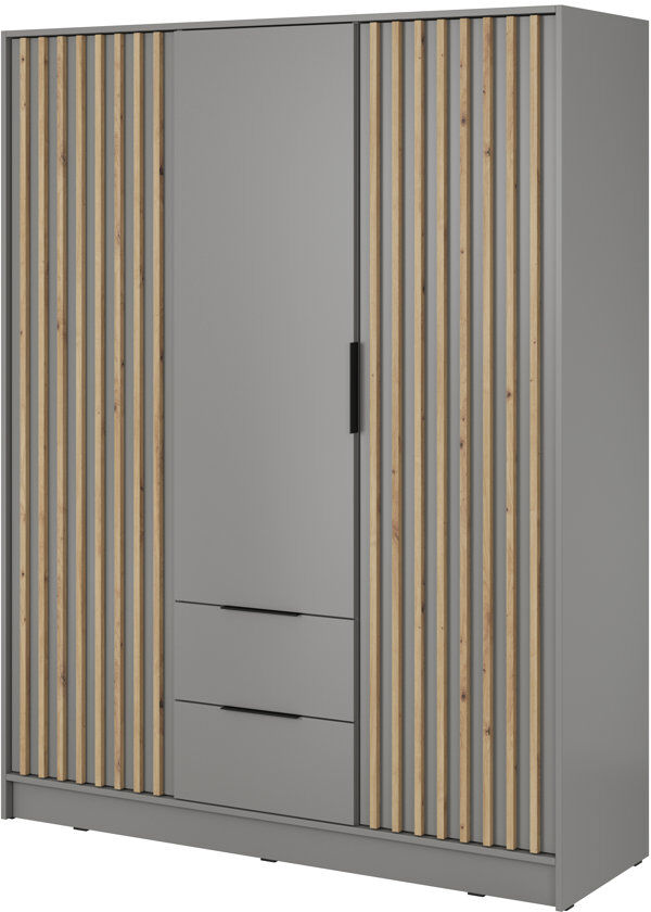 Gracie Oaks Andzela 3 Door Wardrobe Grey/Oak Artisan 155cm W X 51cm D