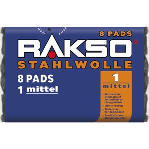 RAKSO Stahlwolle 010180, Pads, mittel 1, zum Glätten und Schleifen, je 25g, 8 Stück
