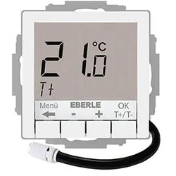 Eberle 527816455604 UP-Thermostat zur Regelung elektrischer Temperiersysteme, RAL9016 glänzend 55x55, AC 230V, 1Schliesser 16 A, Hinterleuchtung