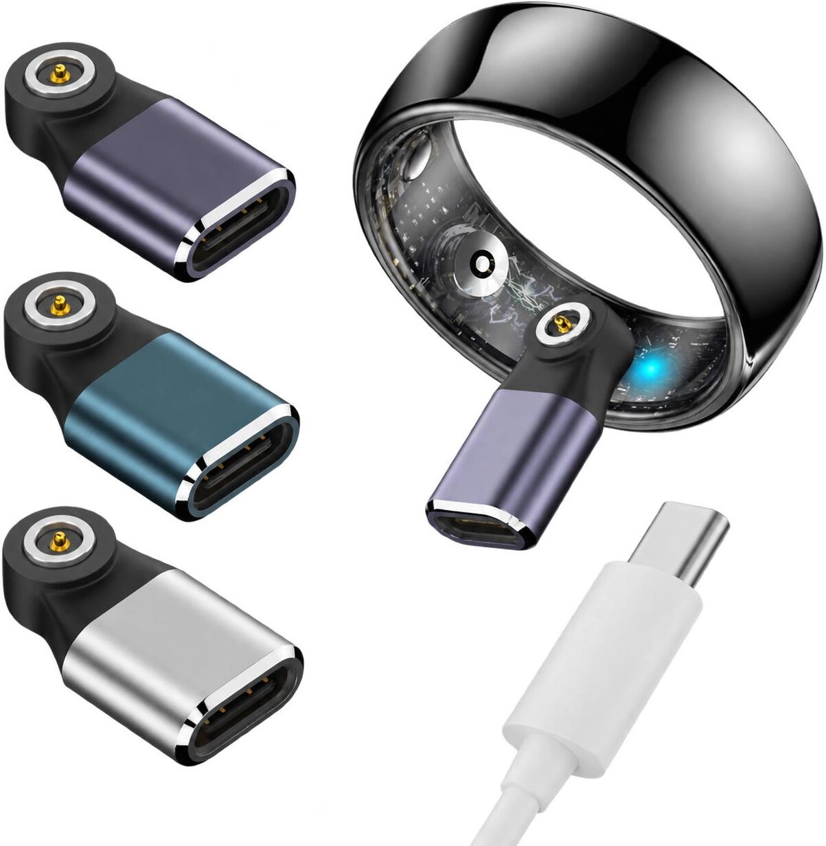 INF Magnetischer Ladeadapter für Smart Rings, 2er-Set mit N52-Magnet und Kurzschlussschutz Schwarz