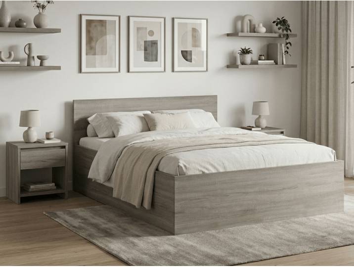 Bett SOFIA 180 x 200 cm, Eiche-Trüffel Matratze: Matratze Coco Maxi 20 cm, Lattenrost: Mit Lattenrost