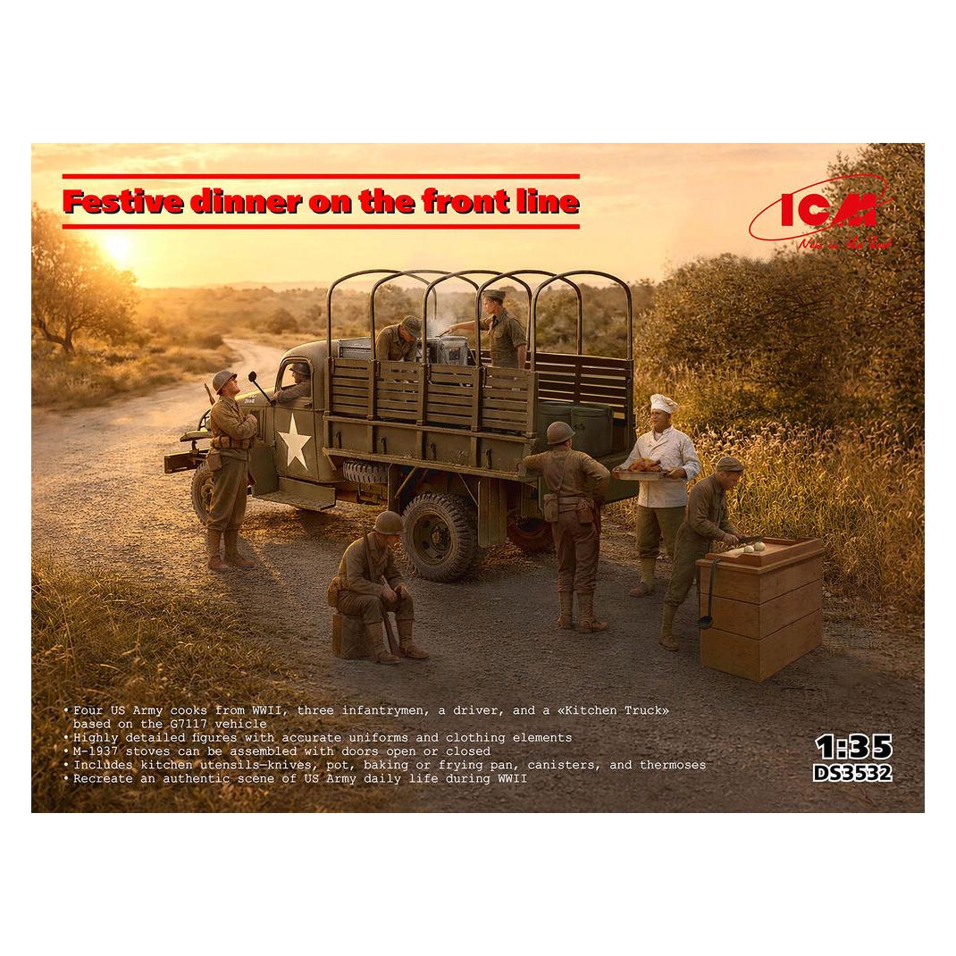 ICM Festive dinner on the front line (WWII US Army Kitchen Truck, US Field Stove M1937 with cooks) (DS3532)