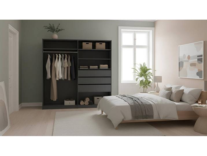 Armoire dressing ouverte sur mesure Pickawood Mélaminé premium Noir