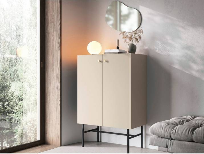 Compleo Hochkommode zwei Türen DAVS, minimalistisches Design, Beige oder schwarz