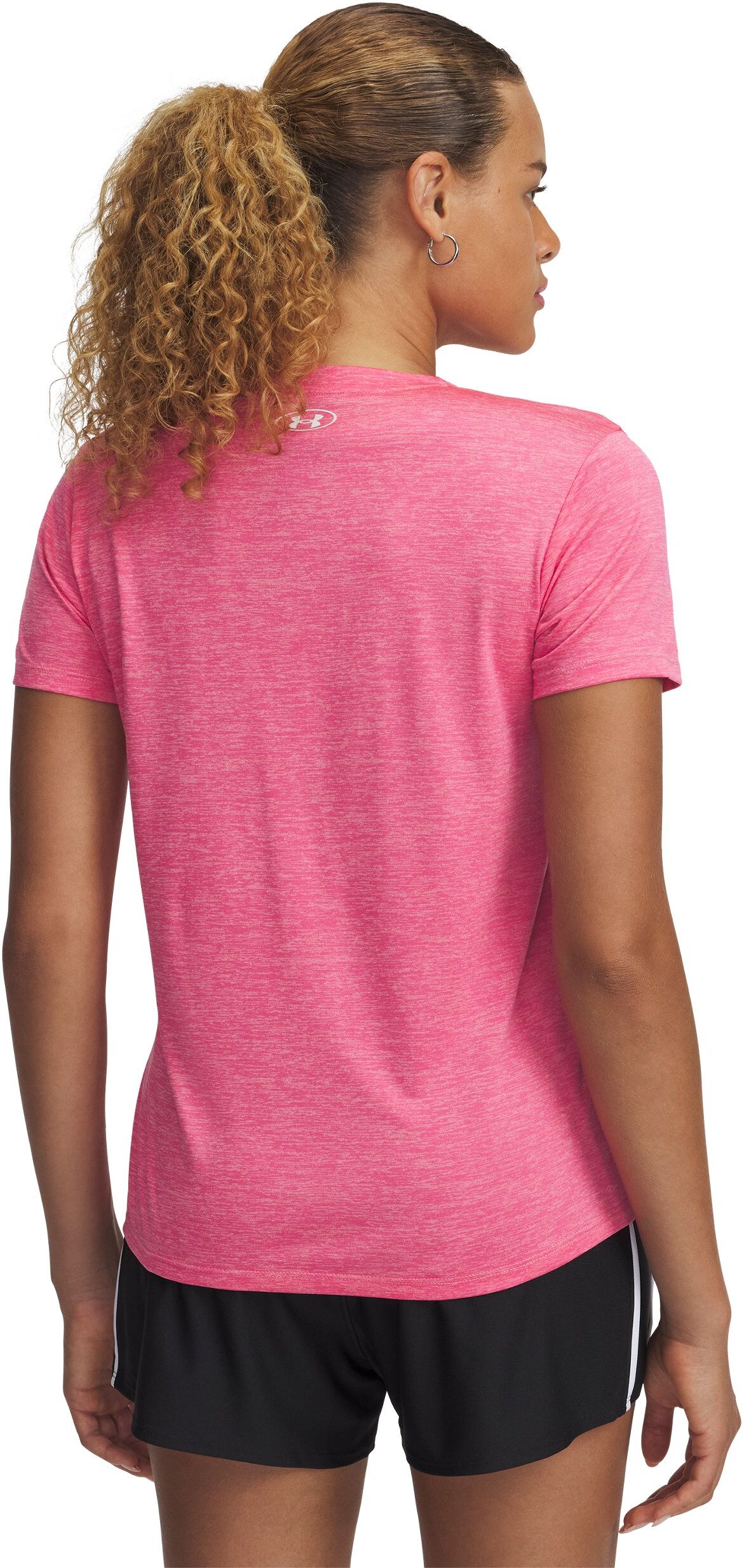 Trainingsshirt UNDER ARMOUR "TECH SSV- TWIST", Damen, Gr. M, weiss (super pink,, weiß), Obermaterial: 100% Polyester, normal, V-Ausschnitt, Shirts Trainingsshirt, mit V-Ausschnitt, Kurzarm-Design, schnell trocknend, atmungsaktiv super pink,, weiß M