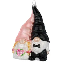 Christbaumschmuck Glas 12,5cm Hochzeitswichtel Figur Handbemalt Weihnachtsbaum Anhänger Weihnachten Christbaumanhänger Märchen Zwerge Rosa Schwarz