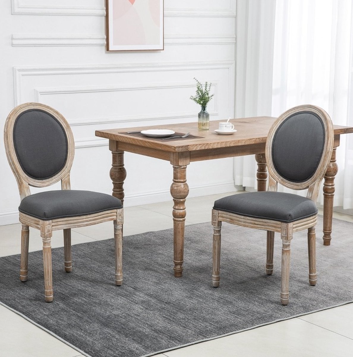 DESMIU Eetkamerstoel Set van 2 - Franse Retro Stijl - Hout - Grijs