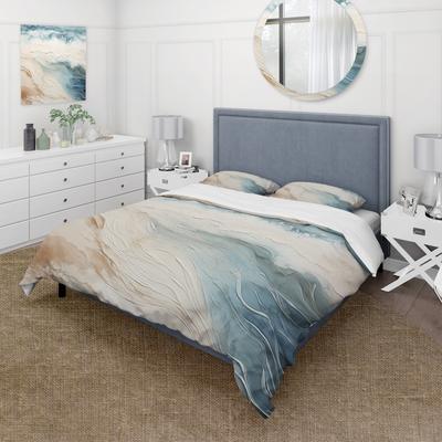 DESIGN ART Modern Blue And Beige Sand Aerial View V - Coastal Beach Sand Bedding Cover Set - Nautical & Coastal Bed Sets With Shams