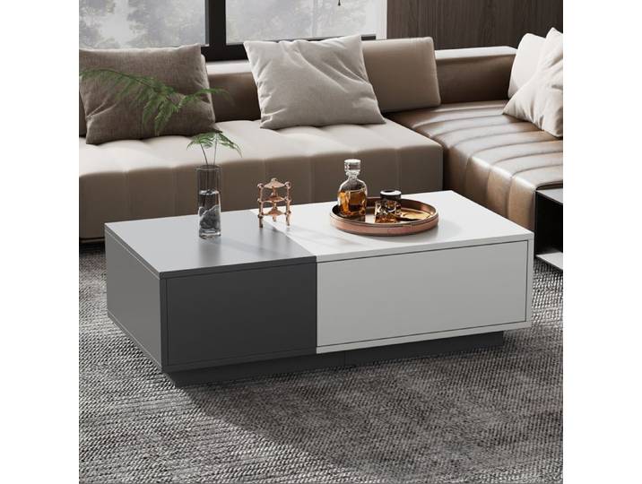 Deuxième génération de table basse rectangulaire moderne gris - blanc accueillante 100x50x30 cm